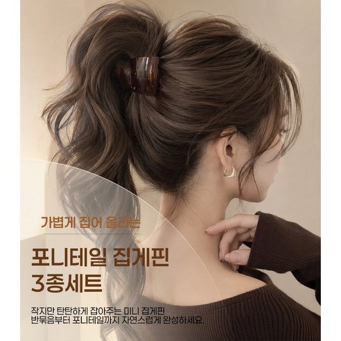 포니테일 집게핀 3종세트 반머리 올림머리, 1세트, 무광블랙,호박브라운,딥브라운 이미지 2 포니테일 집게핀 3종세트 반머리 올림머리, 1세트, 무광블랙,호박브라운,딥브라운 이미지 2