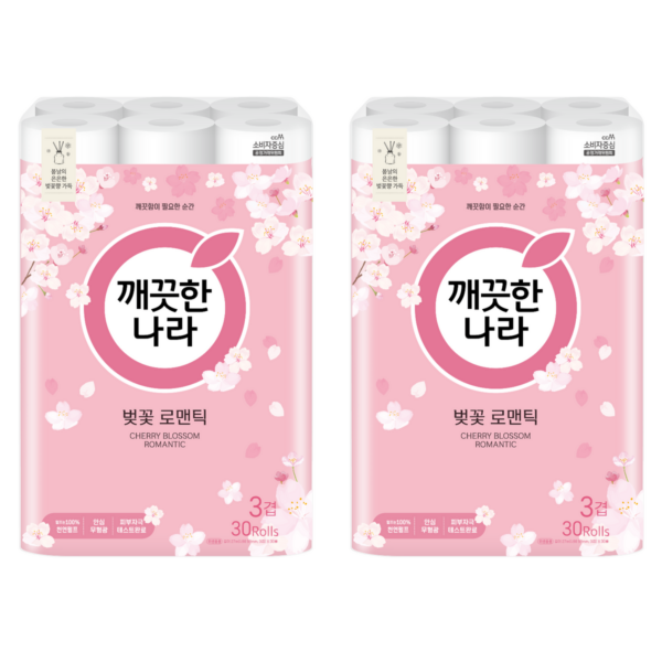 깨끗한나라 허브가든 벚꽃 천연펄프 3겹 화장지 휴지 28m 60롤 이미지 1