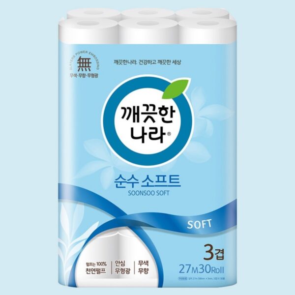깨끗한나라 순수 소프트 3겹 화장지, 27m, 30롤, 2개 이미지 2