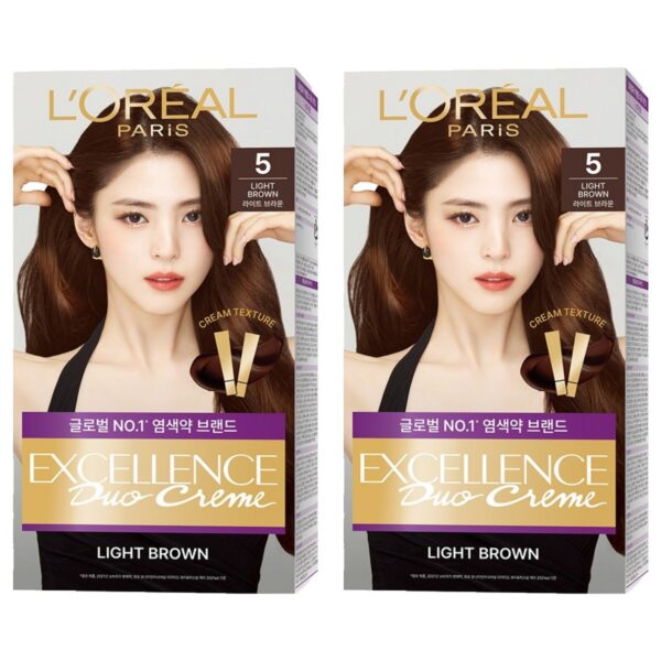 로레알파리 엑셀랑스 듀오크림 나눠쓰는 새치염색 염모제, 5호 라이트 브라운, 2개