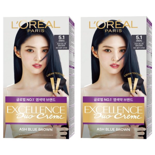 로레알파리 엑셀랑스 듀오 크림 염색제, 5.1 애쉬블루브라운, 2개