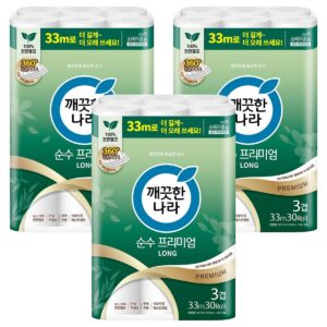 깨끗한나라 3겹 천연펄프 순수 프리미엄 화장지, 30롤, 3개 이미지 1
