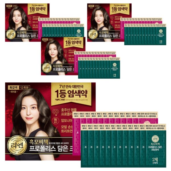 리엔 흑모비책 프로폴리스 담은 크림 염색제 새치용 12회분, 흑갈색, 4개 이미지 1