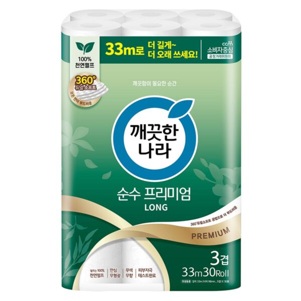 깨끗한나라 3겹 천연펄프 순수 프리미엄 화장지, 30개입, 1개 이미지 1