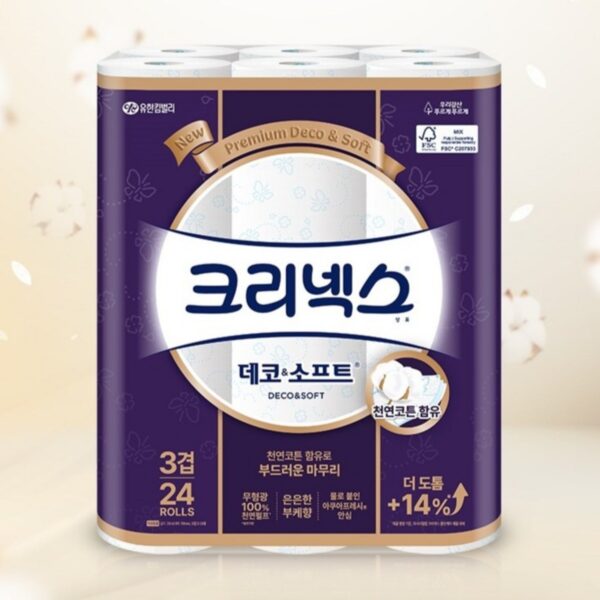 크리넥스 3겹 천연펄프 데코 앤 소프트 화장지, 28m, 24개입, 2개 이미지 2