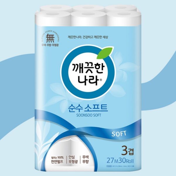 깨끗한나라 순수 소프트 3겹 화장지, 27m, 30롤, 2개 이미지 3