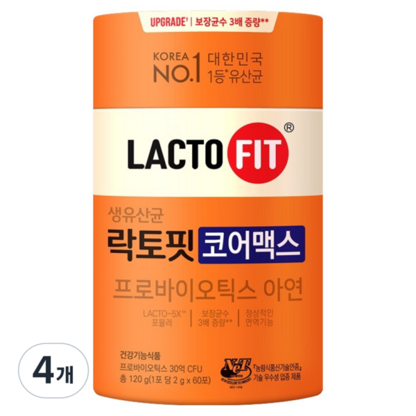 락토핏 생유산균 코어맥스 60p, 120g, 4개 이미지 1