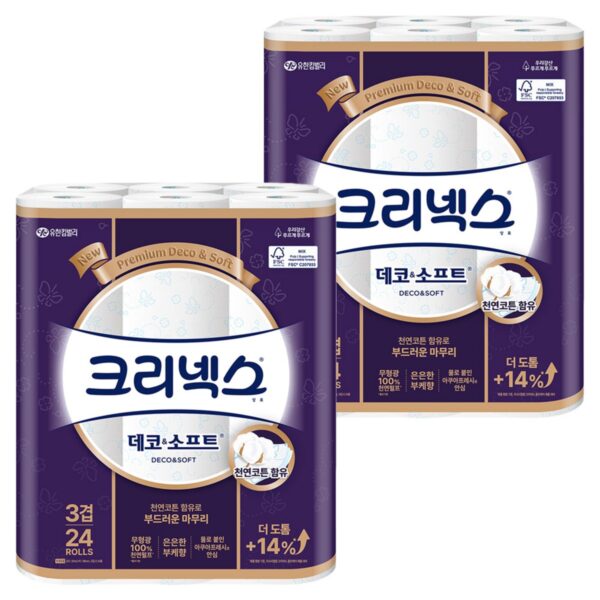 크리넥스 3겹 천연펄프 데코 앤 소프트 화장지, 28m, 24개입, 2개 이미지 1