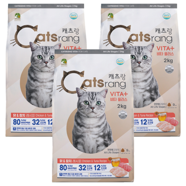 캐츠랑 전연령 고양이 비타플러스 건식사료, 닭+참치, 2kg, 3개 이미지 1