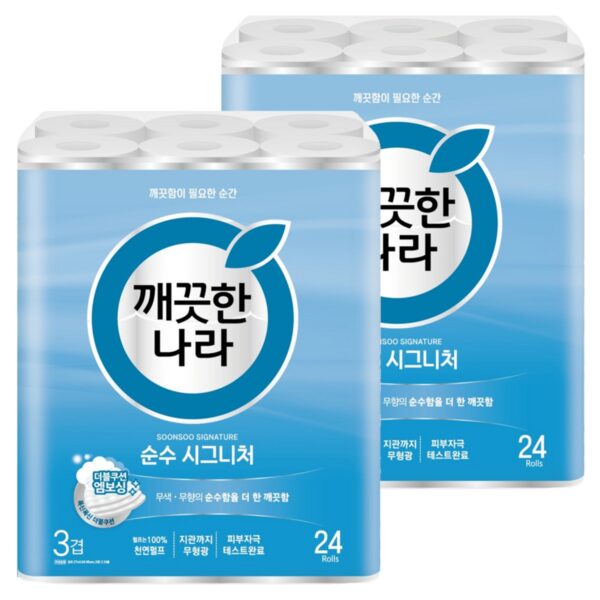 깨끗한나라 순수 시그니처 천연펄프 3겹 화장지, 27m, 24롤, 2개 이미지 1