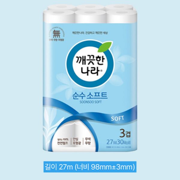 깨끗한나라 순수 소프트 3겹 화장지, 27m, 30롤, 2개 이미지 6